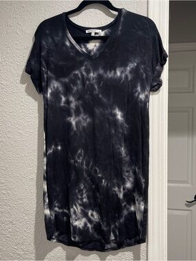 ANTISTAR Tie Dye Midi Dress Black Gray V Neck T Shirt Dress Casual S